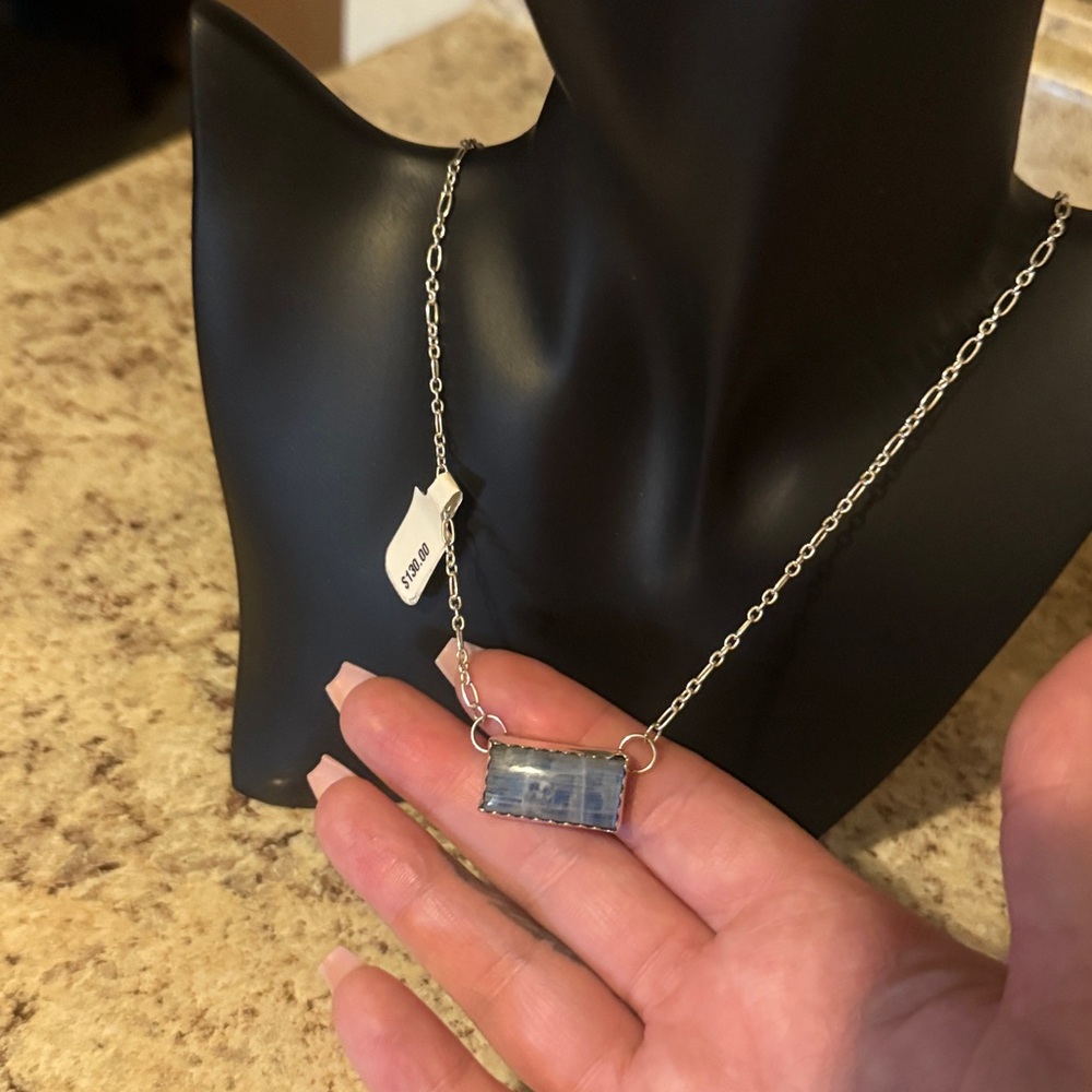 NWT STERLING Silver Necklace & Pendant with Clear blue  Stone